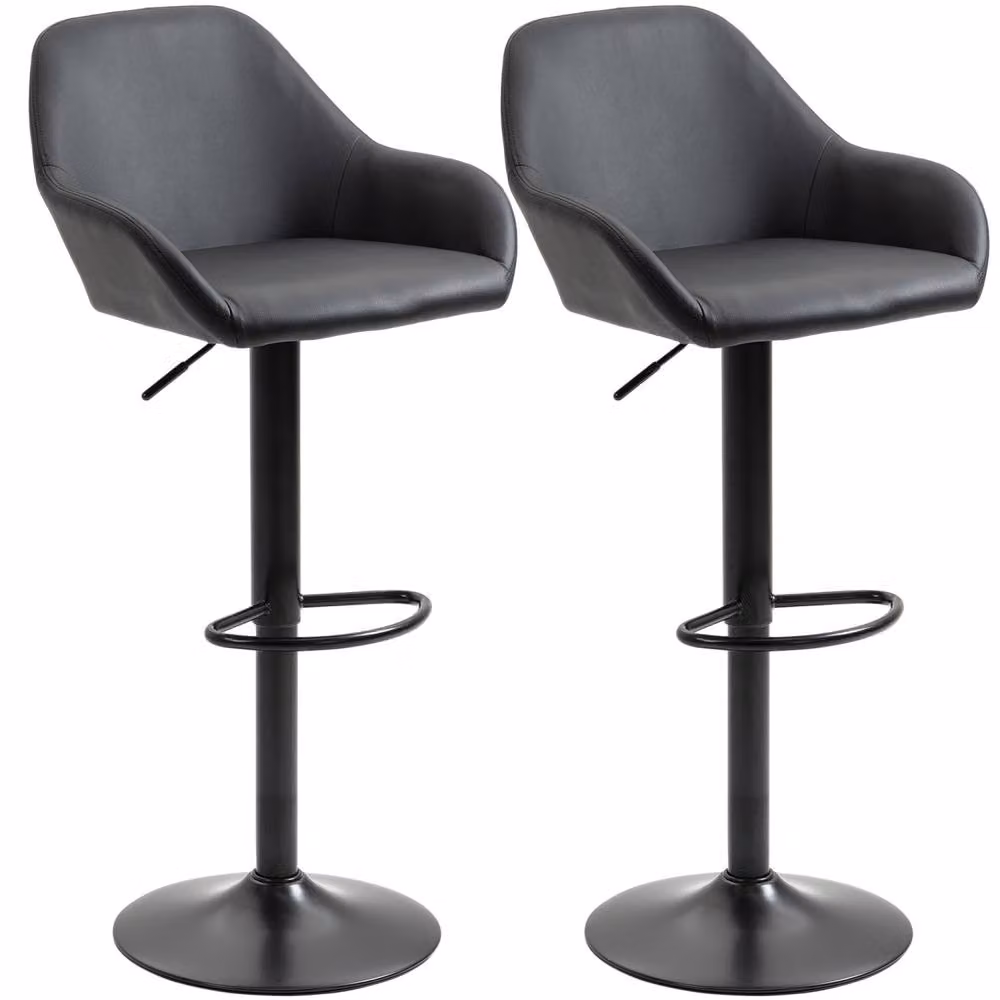 Wyld Haus Falani Set of 2 Black Faux Leather Adjustable Swivel Bar Stools with Armrests – 2