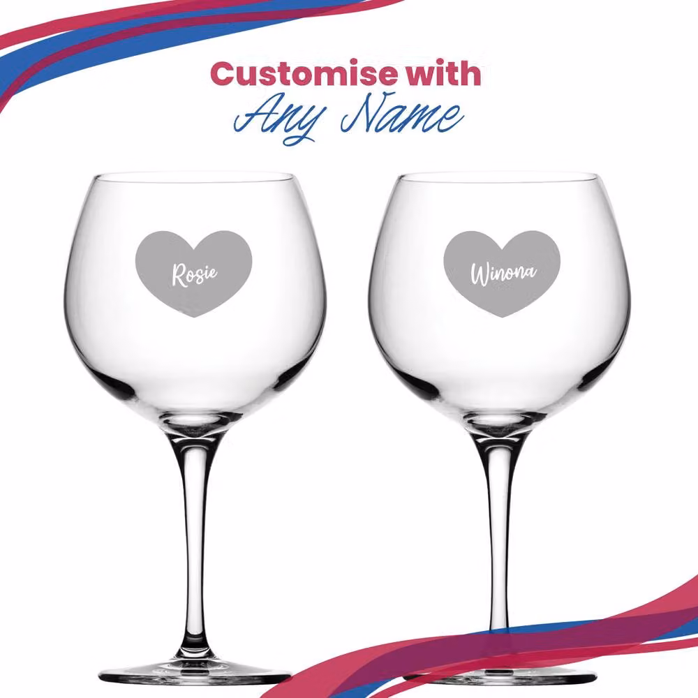 Uniqueful Personalised Primeur Gin Balloon Cocktail Glass with Heart Design in Clear Glass – 3
