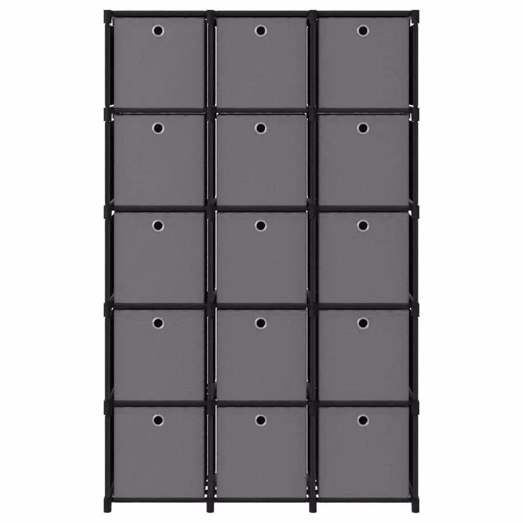 Berkfield Home 15-Cube Display Shelf with Fabric Boxes in Black, W/D/H: 103 x 30 x 175.5 cm – 2