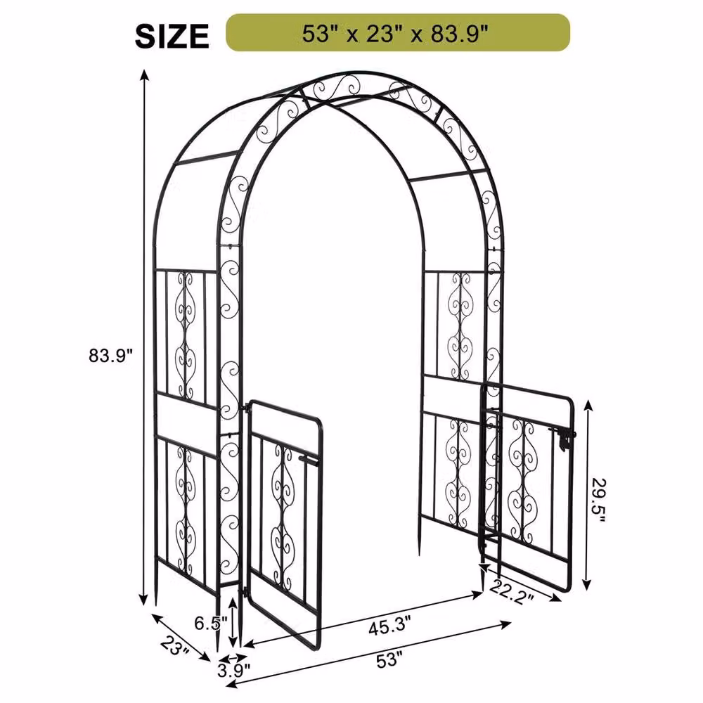 SPETLEK Black Metal Garden Arch with Gate Ornament, H: 213 cm, W: 120 cm, D: 58.5 cm – 2