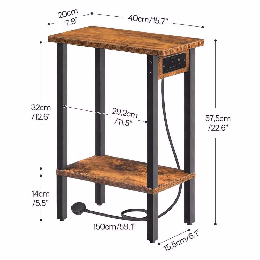 KORVIXA Brown Bedside Table Charging Station End Table – 2