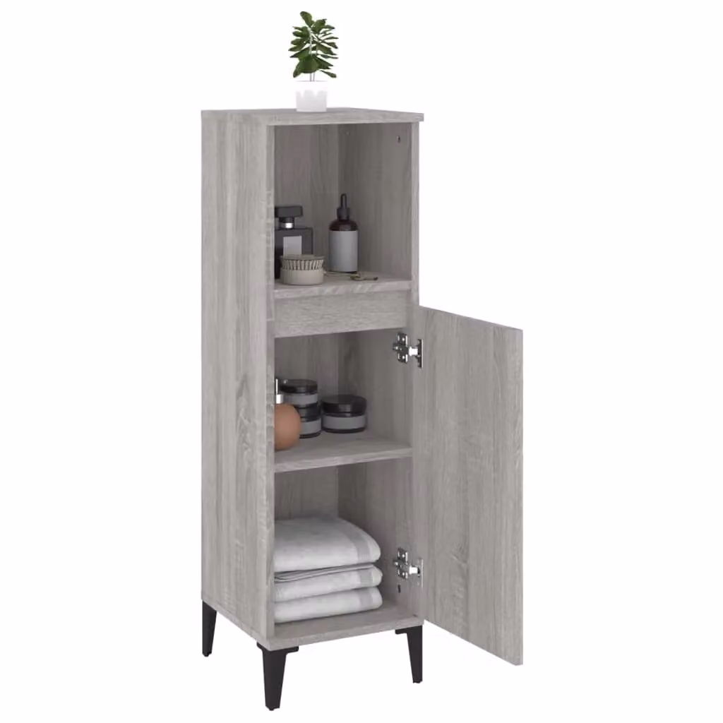 Berkfield Home Grey Sonoma Bathroom Cabinet with Hinged Doors and Open Shelf, W/D/H: 30 x 30 x 100 cm – 2