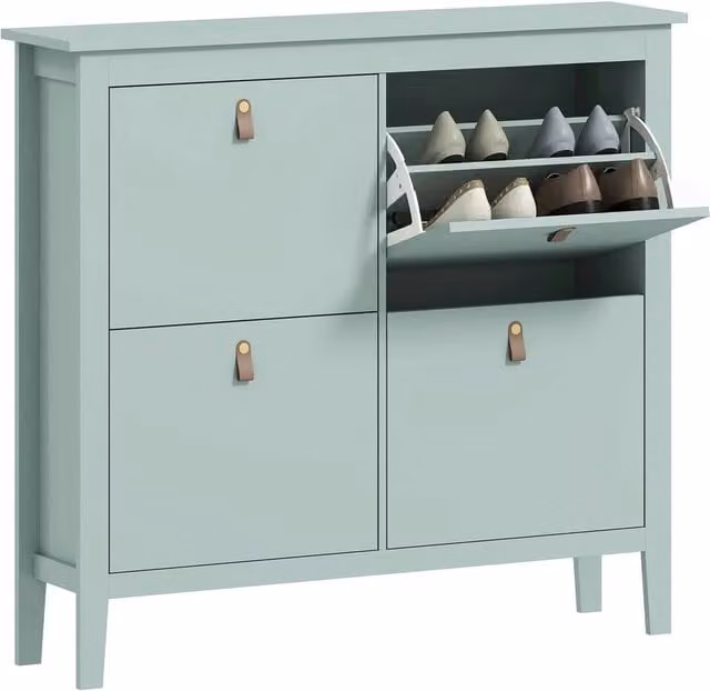 Nordara Modern Green Wall Mounted Shoe Cabinet with Tilting Compartments and Drawers – 1