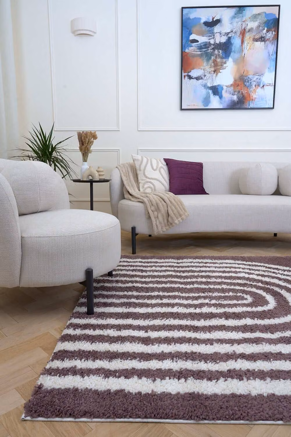 THE RUGS Moodi Rainbow Design Shaggy Soft High Pile Round Living Room Rug in Purple and Multicolour, Diameter: 120 cm – 2