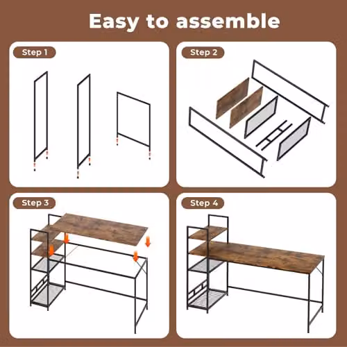 Levede Modern Computer Desk in Brown, W: 160 cm, D: 60 cm, H: 76 cm – 5