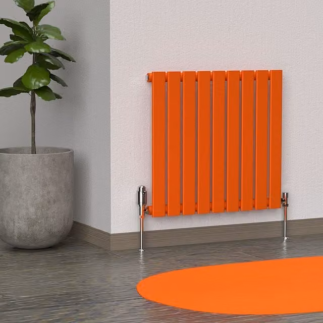 Lux Heat Flat Horizontal Coloured Steel Radiator in Sunburst Orange, W: 60.0 cm, H: 63.0 cm