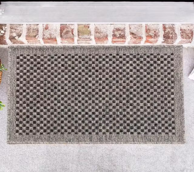 Desire Rugs Modern Checkerboard Machine Woven Rectangular Indoor Outdoor Rug, Grey, W: 50 cm, D: 80 cm