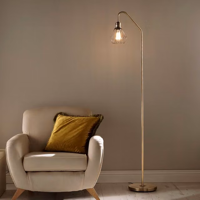 Kliving Modern Metal Floor Lamp in Gold/Brass with E27 Replaceable Bulb Holder, H: 171 cm, W: 25 cm, D: 25 cm
