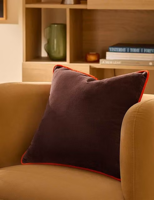 MADE Bailey Brown Mix Brushed Cotton Velvet Piped Square Cushion