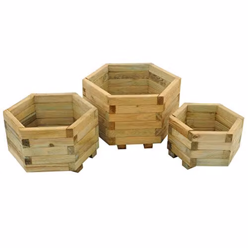 Forest Garden York Hexagonal Wooden Planter Set of 3, Brown, Pressure Treated