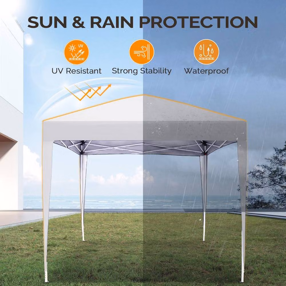 EONLION White and Silver Pop Up Gazebo with Sides and Steel Frame, W/D/H: 200 x 200 x 100 cm – 3