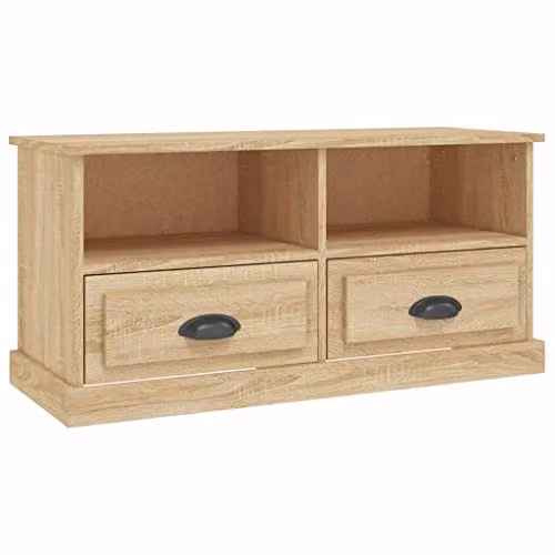 vidaXL Modern TV Cabinet with Drawers and Open Compartments in MDF, Grey or Brown, W/D/H: 93.0 x 35.5 x 45.0 cm