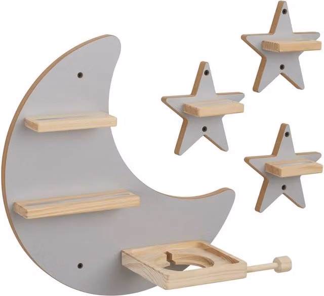 tectake Mylittlestory Star Wall Shelf for up to 25 Tonies in Grey