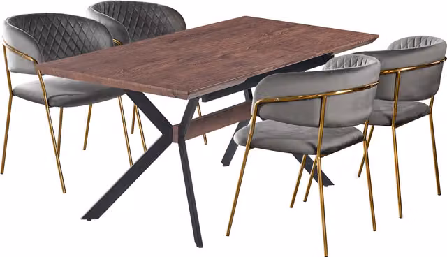 Life Interiors Atarah Blaze LUX Extendable Rectangular Dining Set with 4 Chairs in Grey and Gold