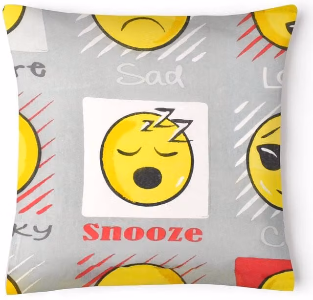 Velosso Expressions Grey Emoji Design Filled Square Cushion, W x D: 43 x 43 cm