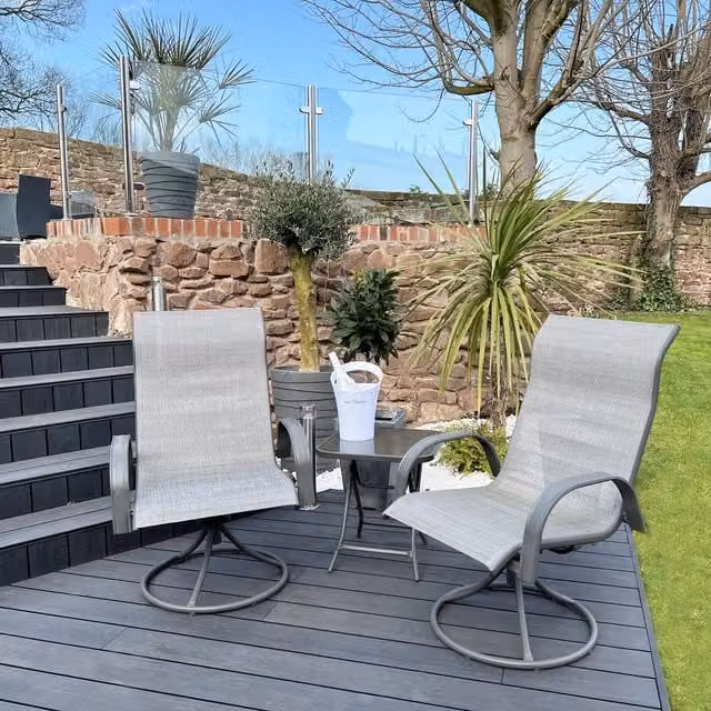 Teamson 3 Piece Grey Modern Patio Bistro Set with Square Metal Table and 2 Chairs