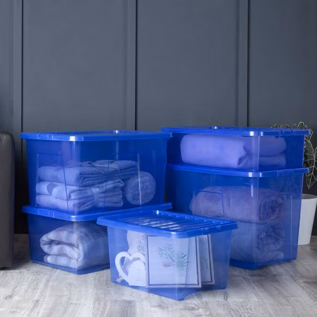 Wham Crystal Multisize Stackable Box and Lid Set in Transparent Blue
