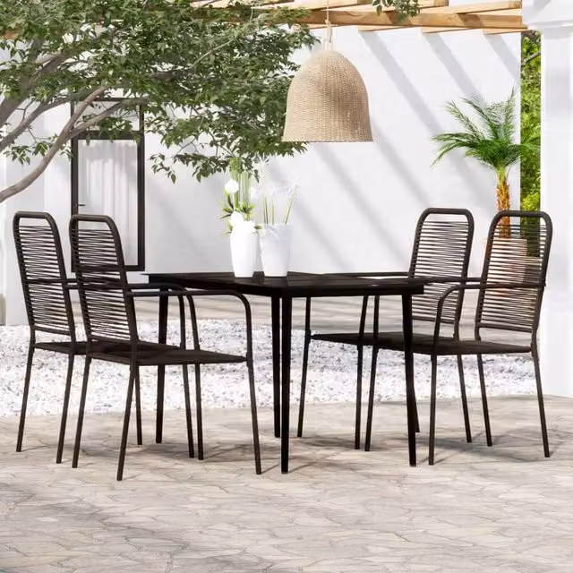 Berkfield Home 5 Piece Modern Garden Dining Set in Matt Black Metal and Glass