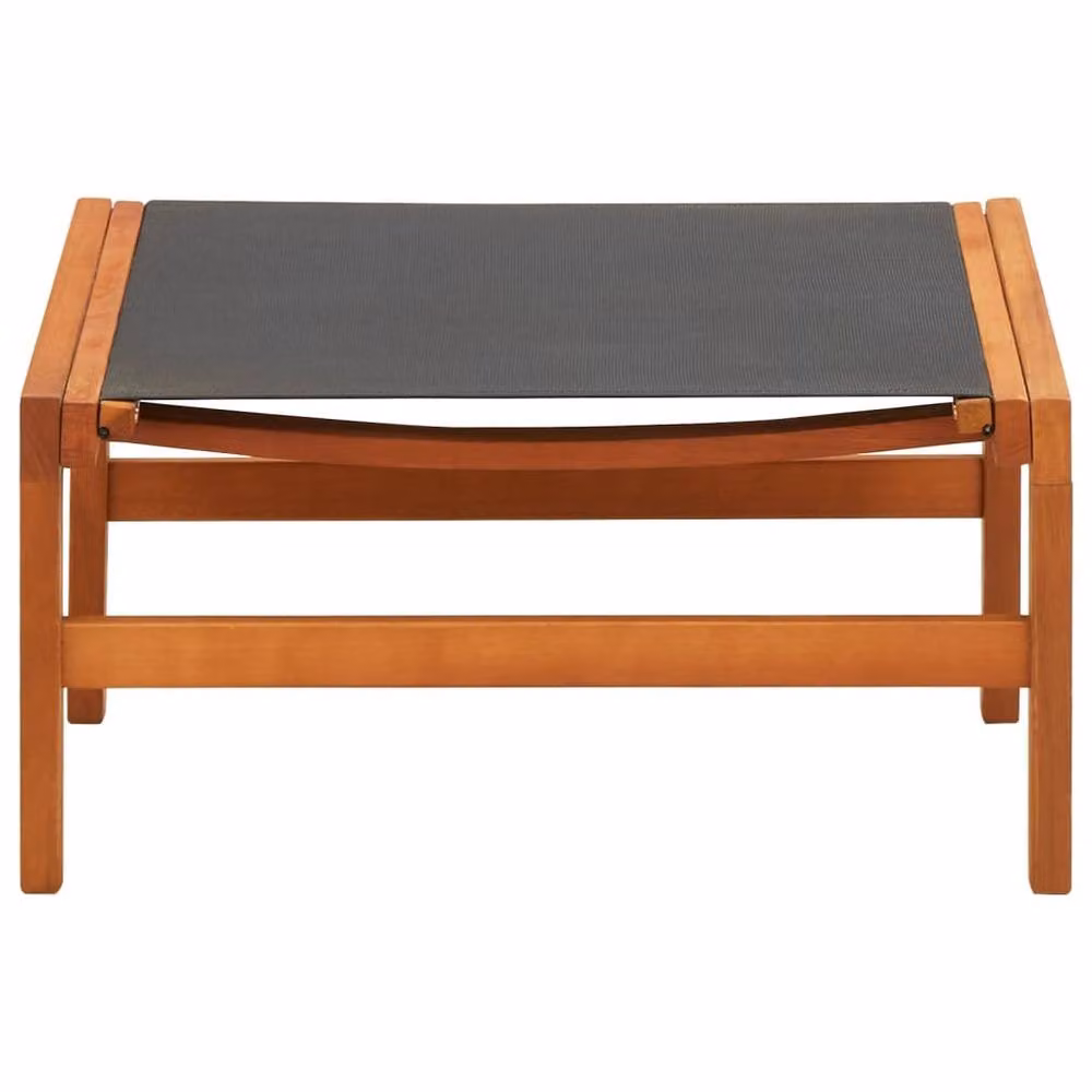 Berkfield Home Garden Lounge Chair with Matching Ottoman in Black Solid Eucalyptus Wood and Textilene – 4