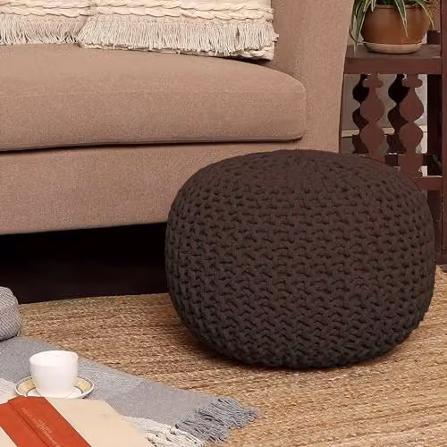 Home Sweet Home UK Handmade Chunky Knitted Cotton Ottoman Footstool in Brown, W/D/H: 50 x 50 x 30 cm – 4