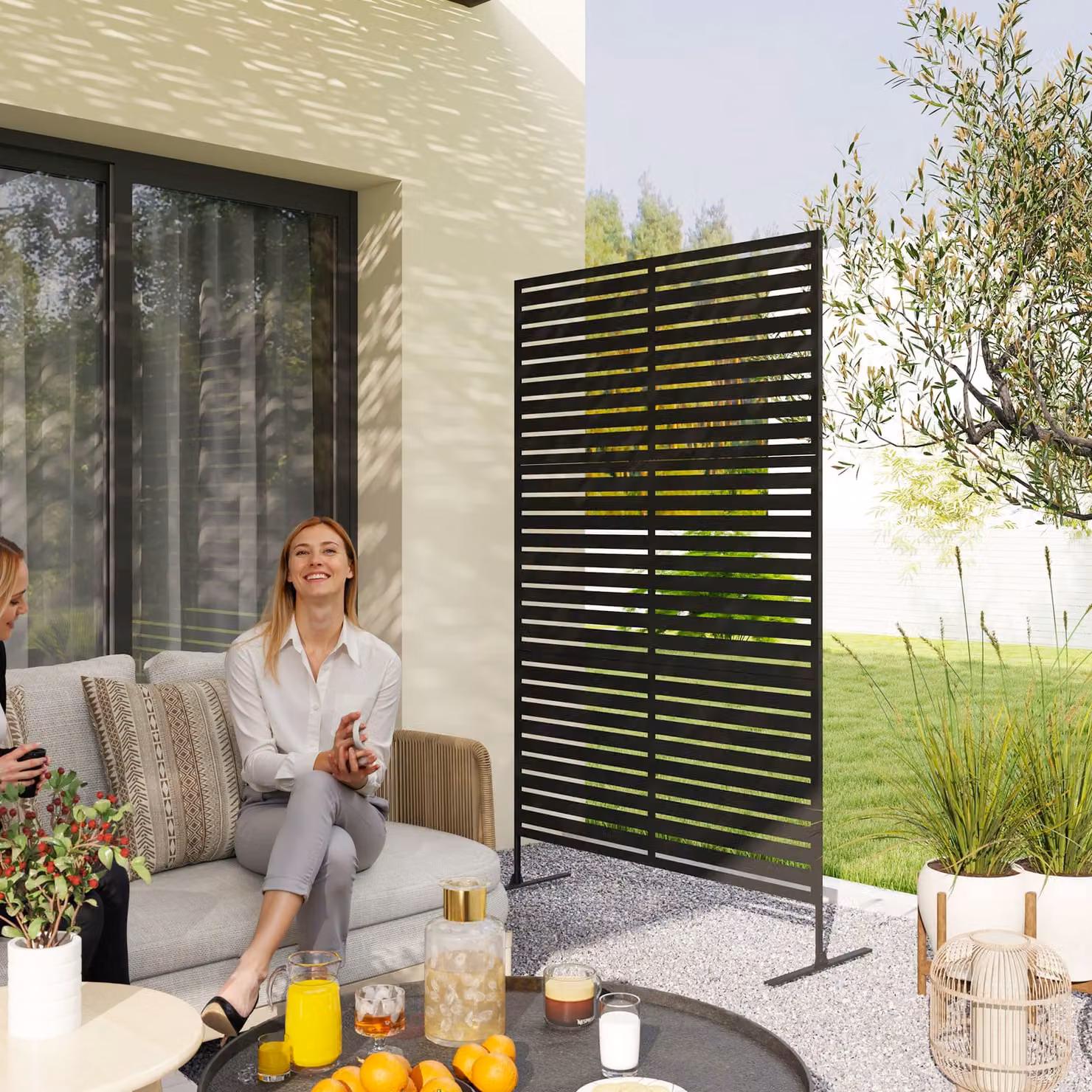 Outsunny Black Metal Decorative Privacy Fence Screen and Climbing Plant Trellis with Stand, W: 122 cm, H: 198 cm – 2
