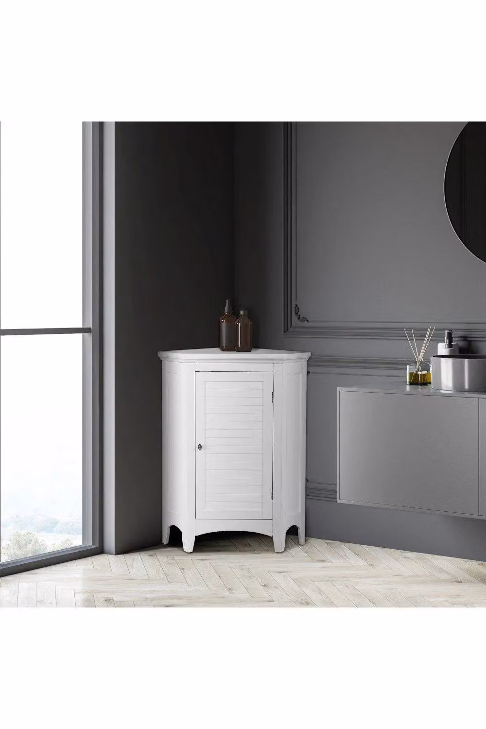 Teamson Home White Lacquered Wooden Standing Bathroom Corner Cabinet – 4