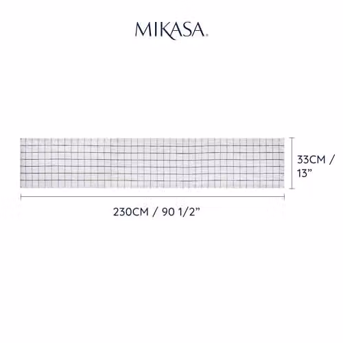 Mikasa Industrial Check Cotton and Linen Table Runner in White, W: 230 cm, H: 33 cm