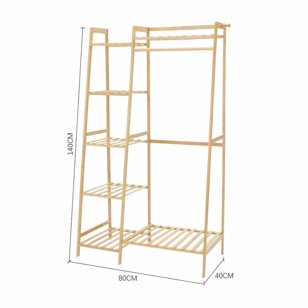 KORVIXA Bamboo Wood Clothes Rail Rack in Brown, H: 81.28 cm, W: 50.0 cm, D: 50.0 cm – 2