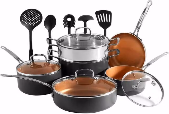 NESTLUNE 11 Piece Non-Stick Pots and Pans Set with Utensils in Grey, W/D/H: 100 x 15 x 15 cm – 1