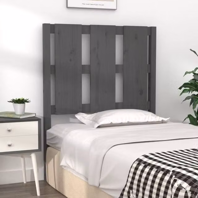 Berkfield Home Beautiful Bed Headboard in Grey Solid Pine Wood, W: 80.5 cm, D: 4 cm, H: 100 cm