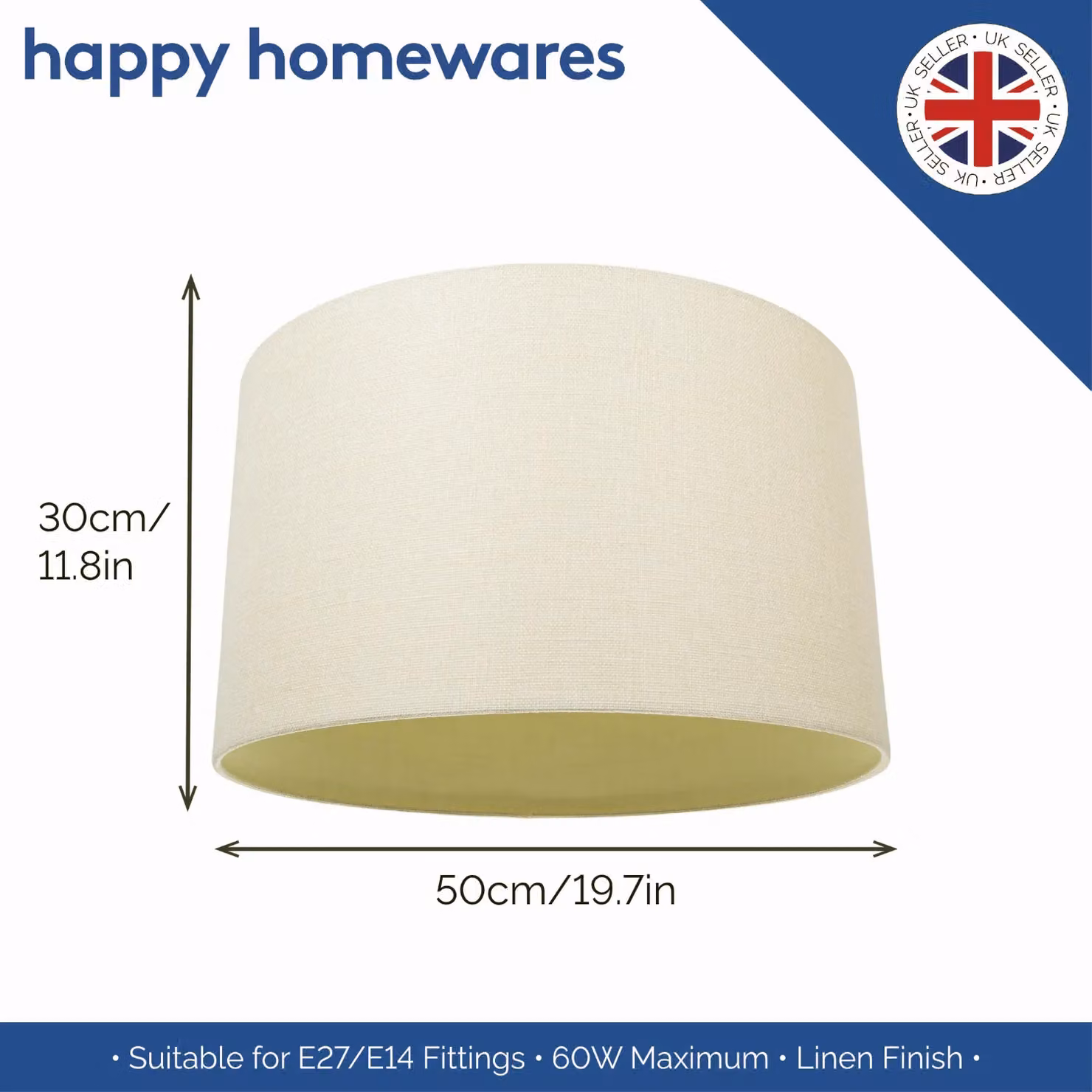Happy Homewares Modern Round Linen Fabric Lampshade in Beige – 2