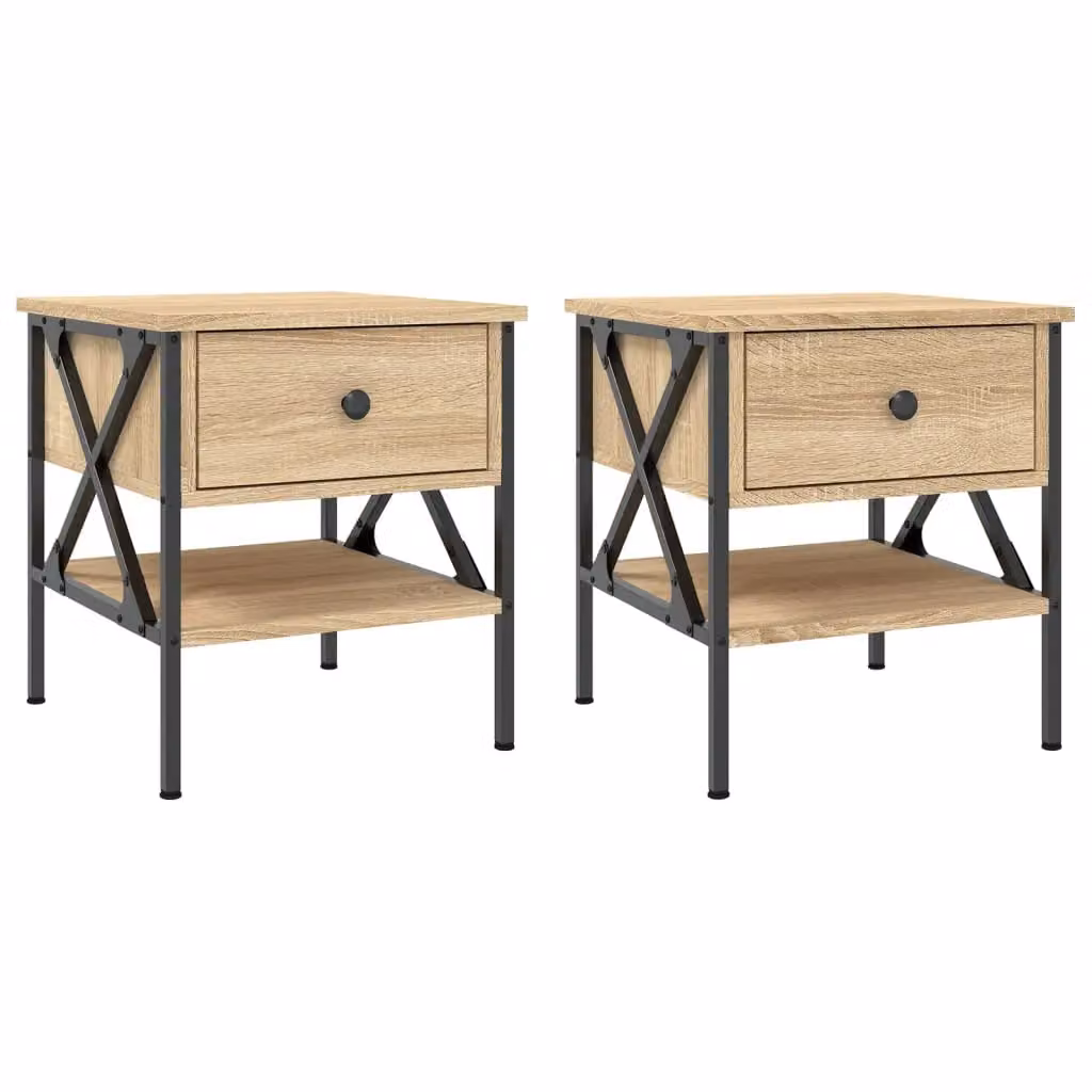Berkfield Home Set of 2 Sonoma Oak Bedside Tables in Brown, W/D/H: 40 x 42 x 45 cm – 2