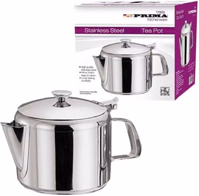 BARGAINS-GALORE Stainless Steel Tea and Coffee Pot with Flip Lid Handle in Metallic Silver, 16oz