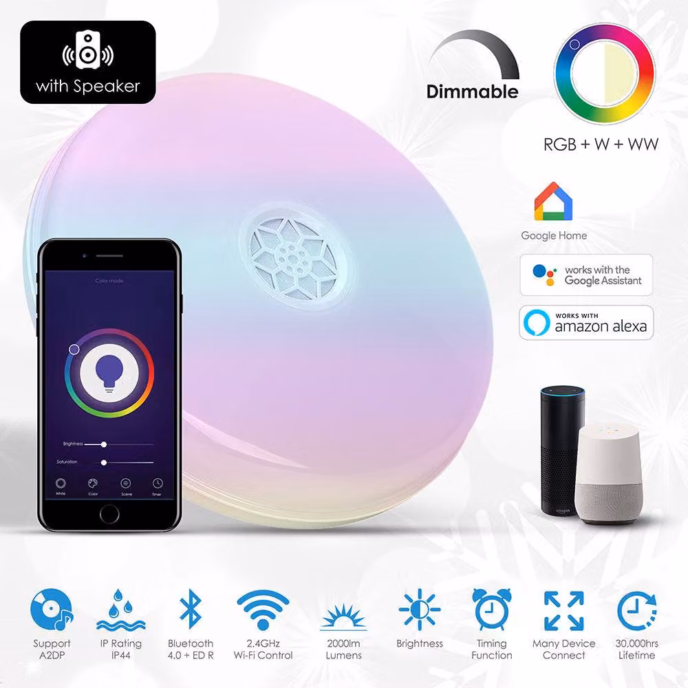 ENER-J Smart Bluetooth 24W RGB LED Ceiling Lamp with Speaker in White – 6