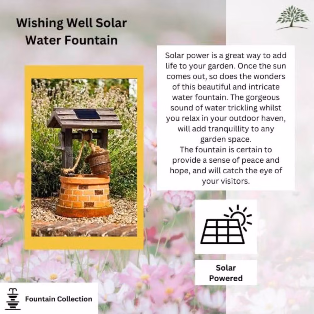Marco Paul Solar Water Fountain Wishing Well Garden Feature in Brown and Multicolour – 6