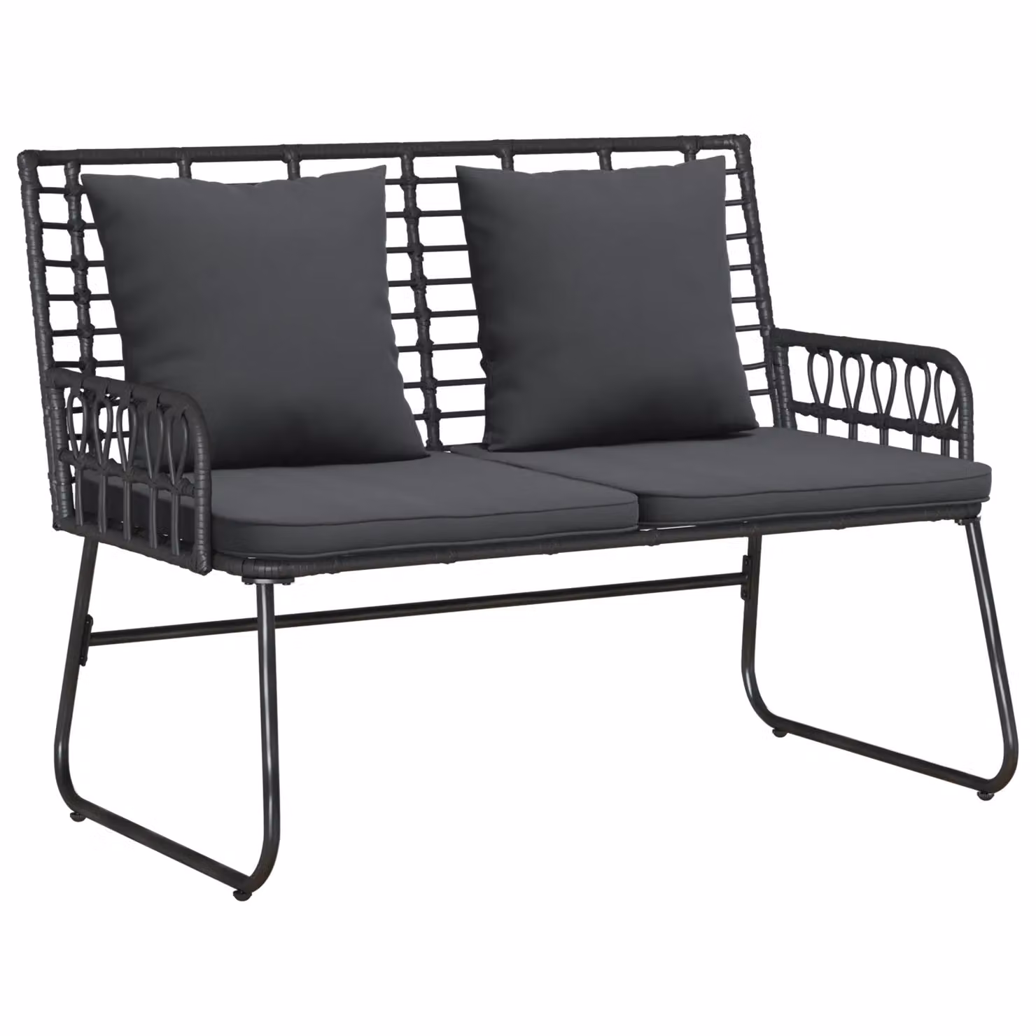 Berkfield Home Modern Garden Bench with UV-Resistant Cushions in Black Poly Rattan and Powder-Coated Steel – 2