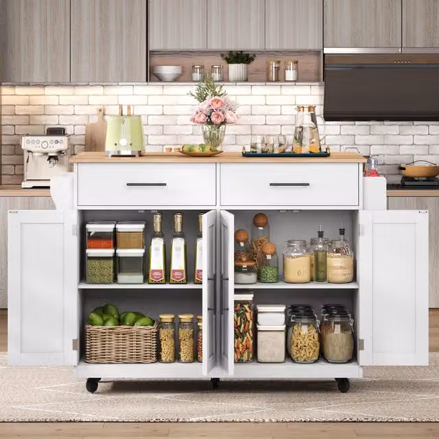 Aosom UK Contemporary Kitchen Storage Trolley with Foldable Dropleaf and Towel Holders, White and Natural, W: 71 cm, D: 71 cm, H: 91.5 cm