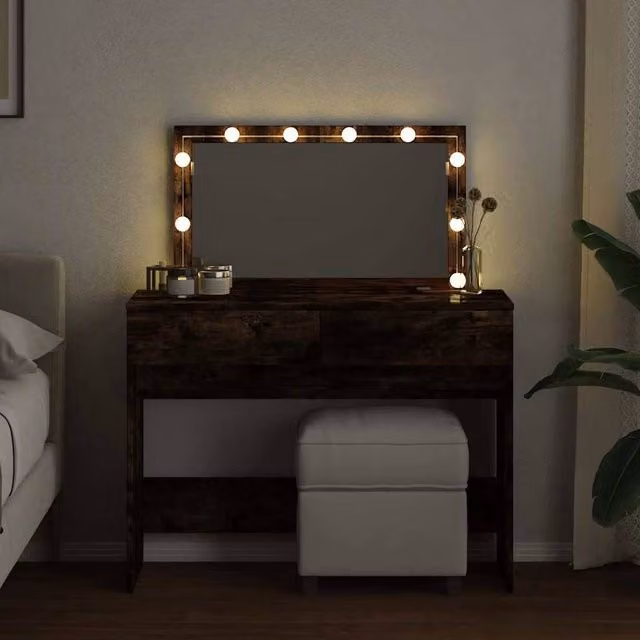 Berkfield Home Beautiful Modern LED Dressing Table in Smoked Oak Brown, W/D/H: 100 x 40 x 120 cm – 1