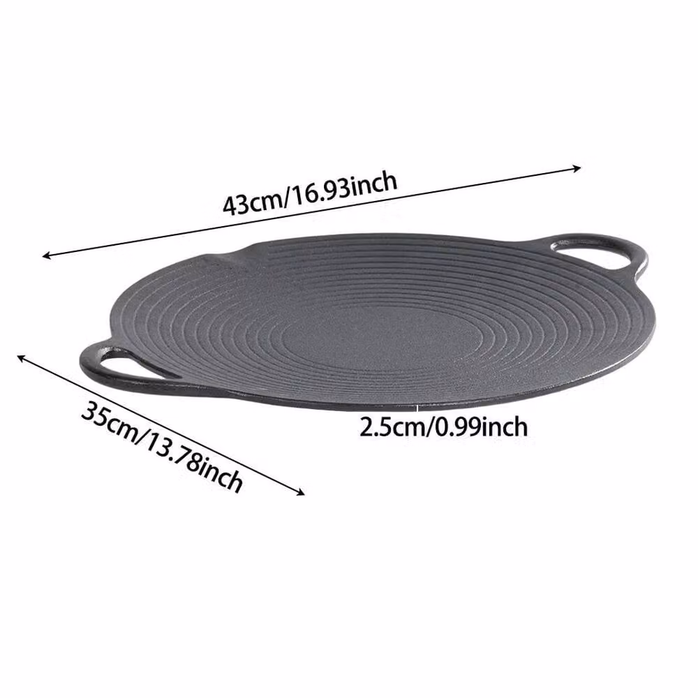 PAWNORA Uncoated Cast Iron Grill Pan in Grey, W: 43 cm, D: 35 cm, H: 2.5 cm – 2