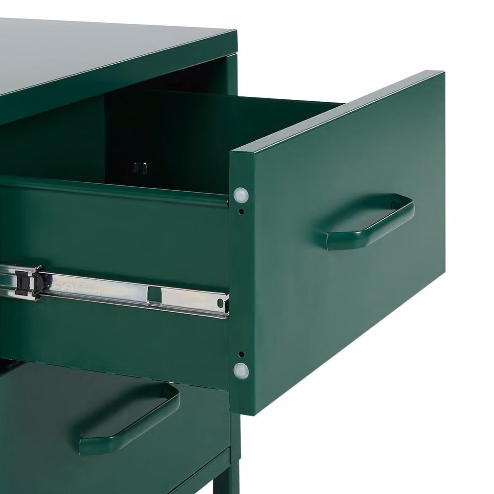 Wyld and Coco Green Steel 2 Drawer Bedside Table with Glass Top – 4