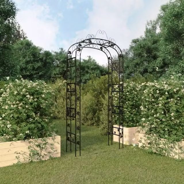 Berkfield Home Black Steel Garden Arch Trellis Support W/D/H: 116 x 45 x 240 cm – 1