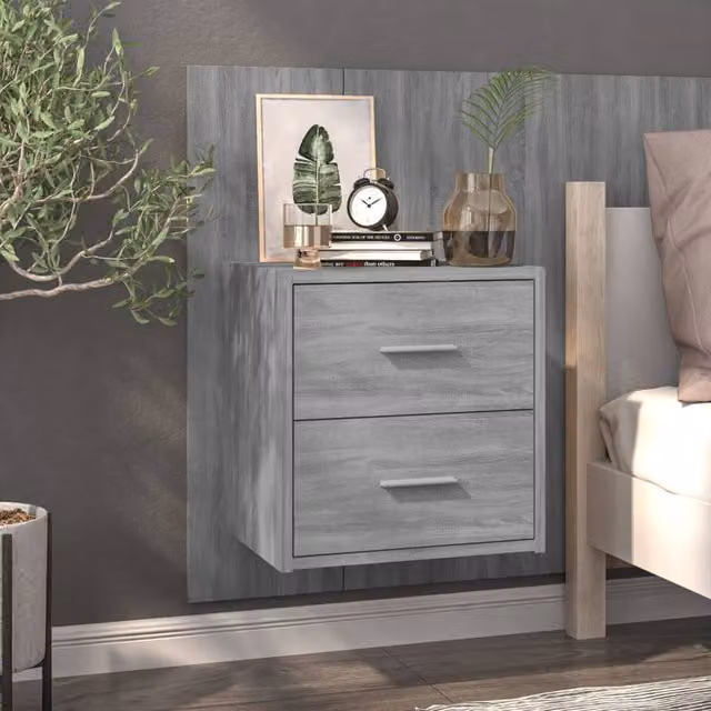 Berkfield Home Set of 2 Wall-mounted Bedside Cabinets in Grey Sonoma, W/D/H: 48.5 x 32.5 x 80 cm – 1