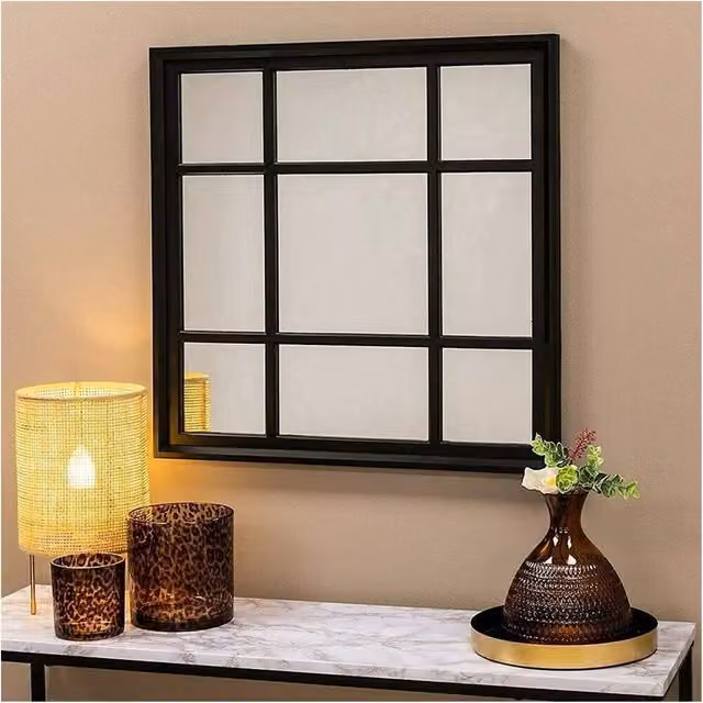 Biznest Square Black Window Style Wall Mirror