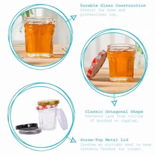 Argon Tableware Glass Jam Jars with Airtight Black Screw Lids, 30ml, Pack of 6 – 1