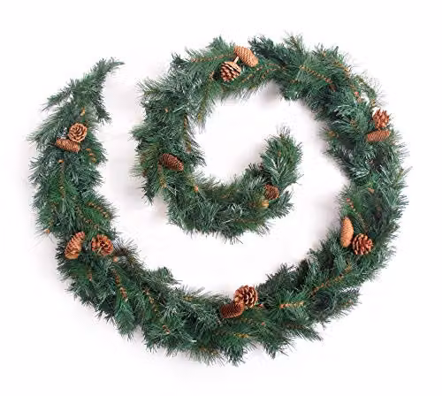 Best Artificial Colorado Pine Christmas Garland in Green with 215 Tips and 16 Pine Cones, 2.7m – 2