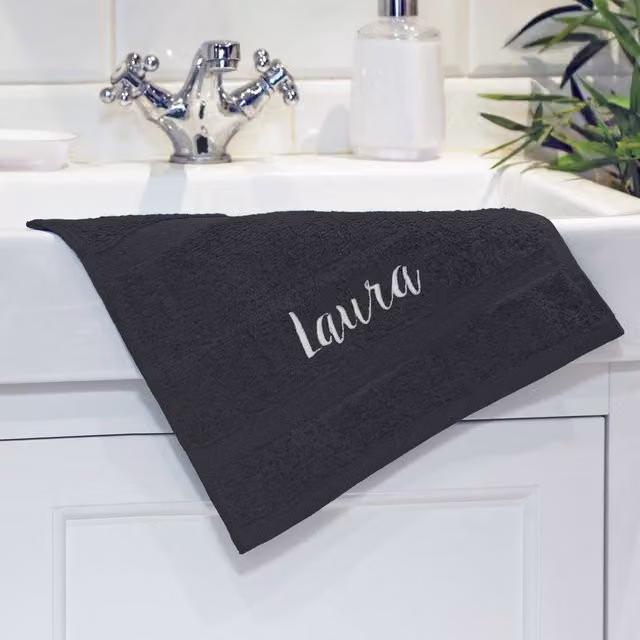 Duncan Stewart Personalised Embroidered Cotton Terry Face Flannel in Black