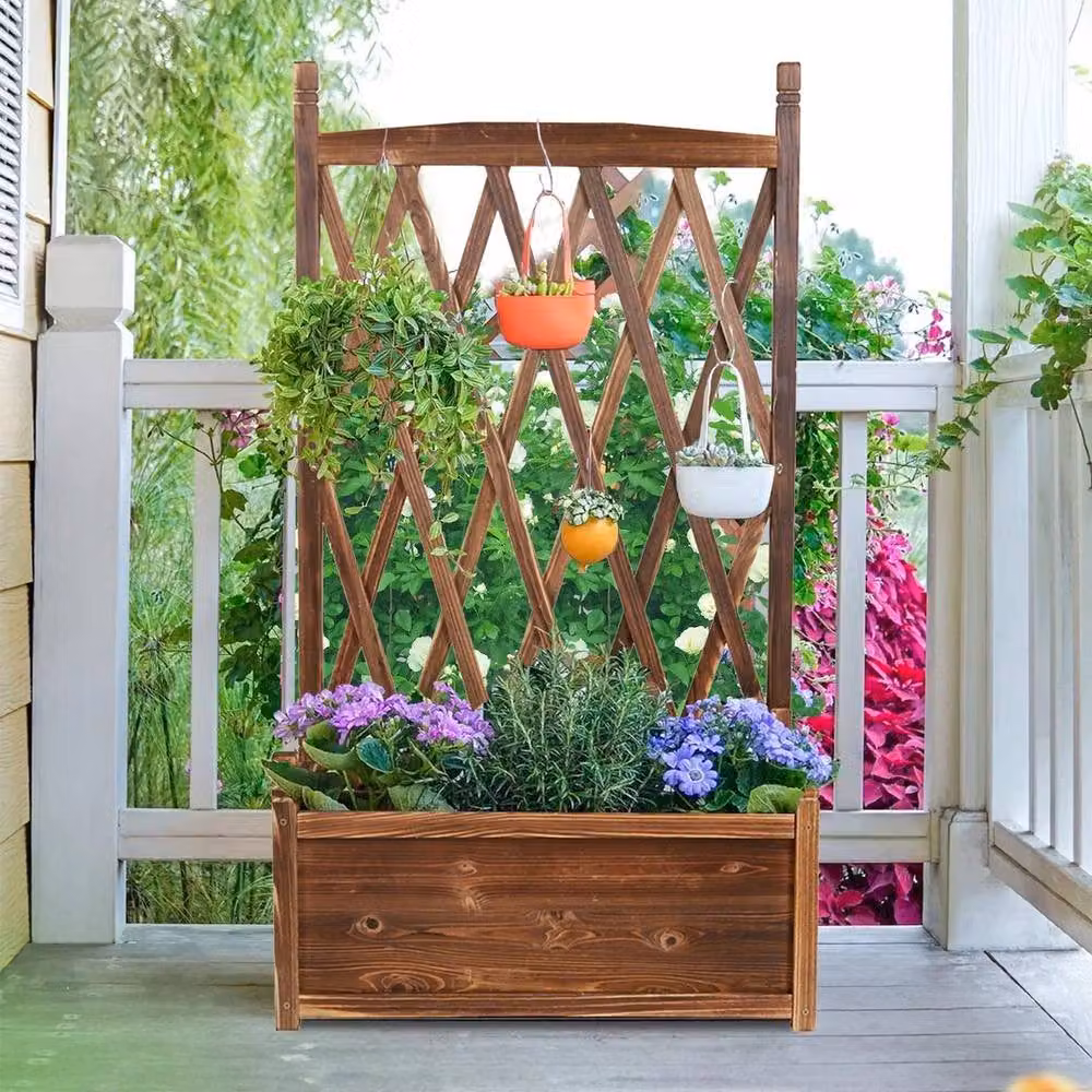 KORVIXA Wooden Raised Bed Planter Box for Indoor and Outdoor Use, Brown, W/D/H: 115 x 36.5 x 20 cm – 4