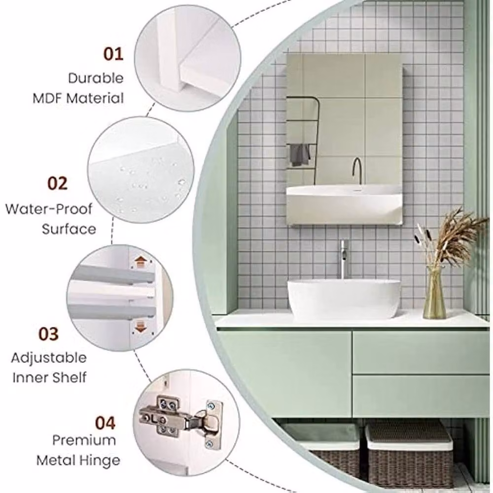 FORGEVIO White Single Door Bathroom Mirror Cabinet with Internal Shelves, W: 30 cm, H: 50 cm, D: 12.5 cm – 3