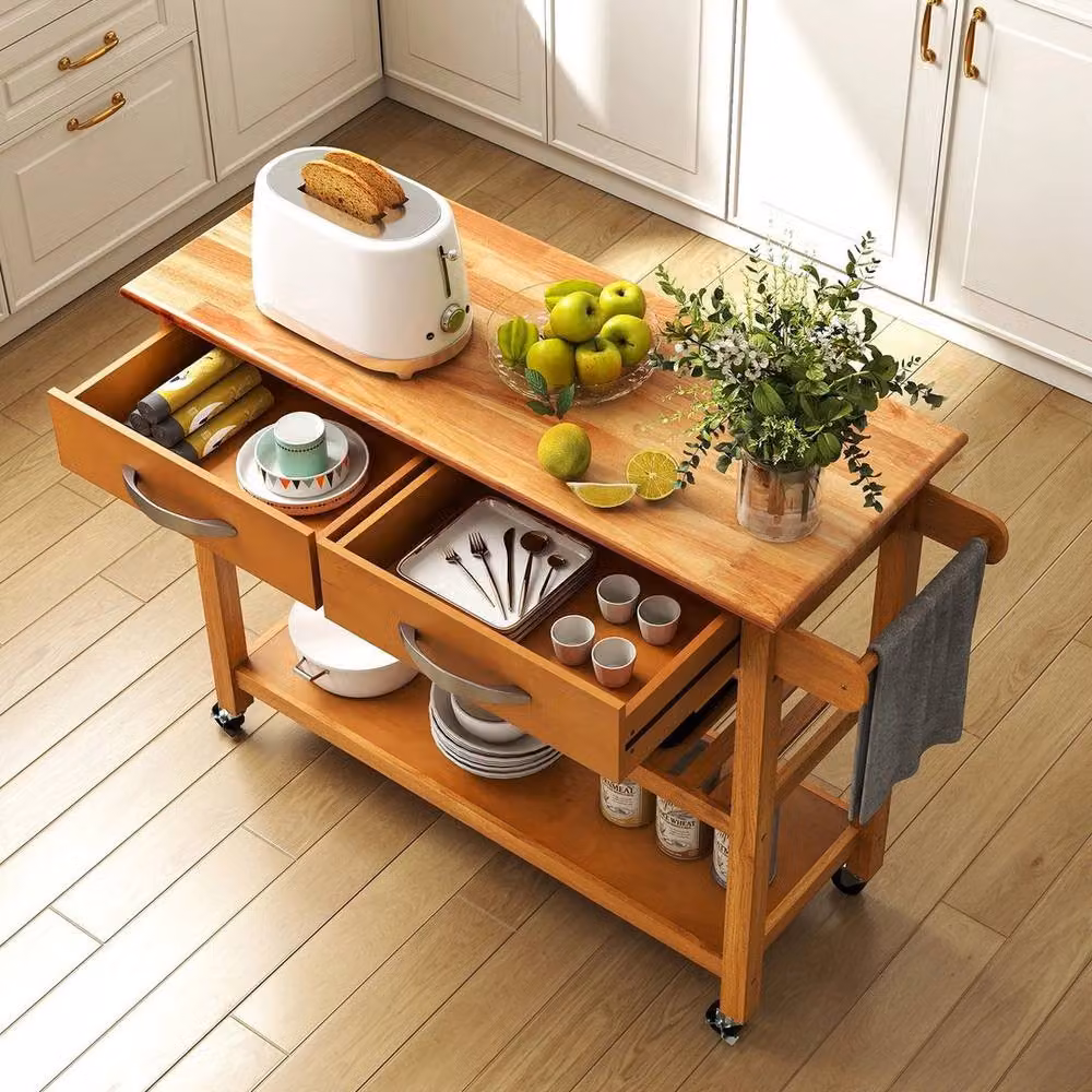 EONLION 3-Tier Rolling Kitchen Island Utility Cart in Brown Wood – 3