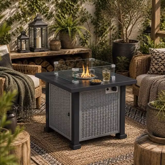 Wyld Haus Misana Talu Grey Square Gas Fire Pit Table W/D/H: 81 x 64 x 81 cm – 1